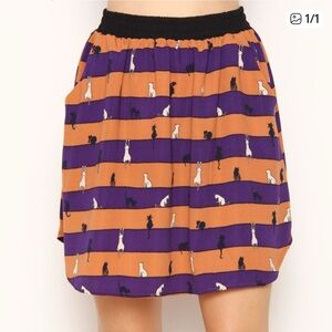 Ezra Purple and Orange Cat Print Mini Skirt